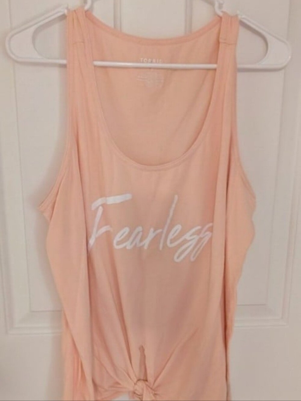 torrid Peach Tank Top with White "Fearless" Script and Front Tie